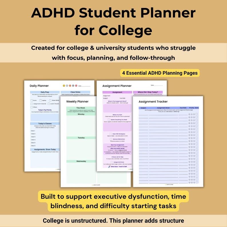 ADHD College Planner Bundle | Daily, Weekly, Assignment Tracker ...