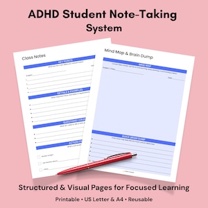 Sjabloon voor ADHD-notities | Lesnotities, mindmap- en braindumppagina's | Afdrukbare pdf