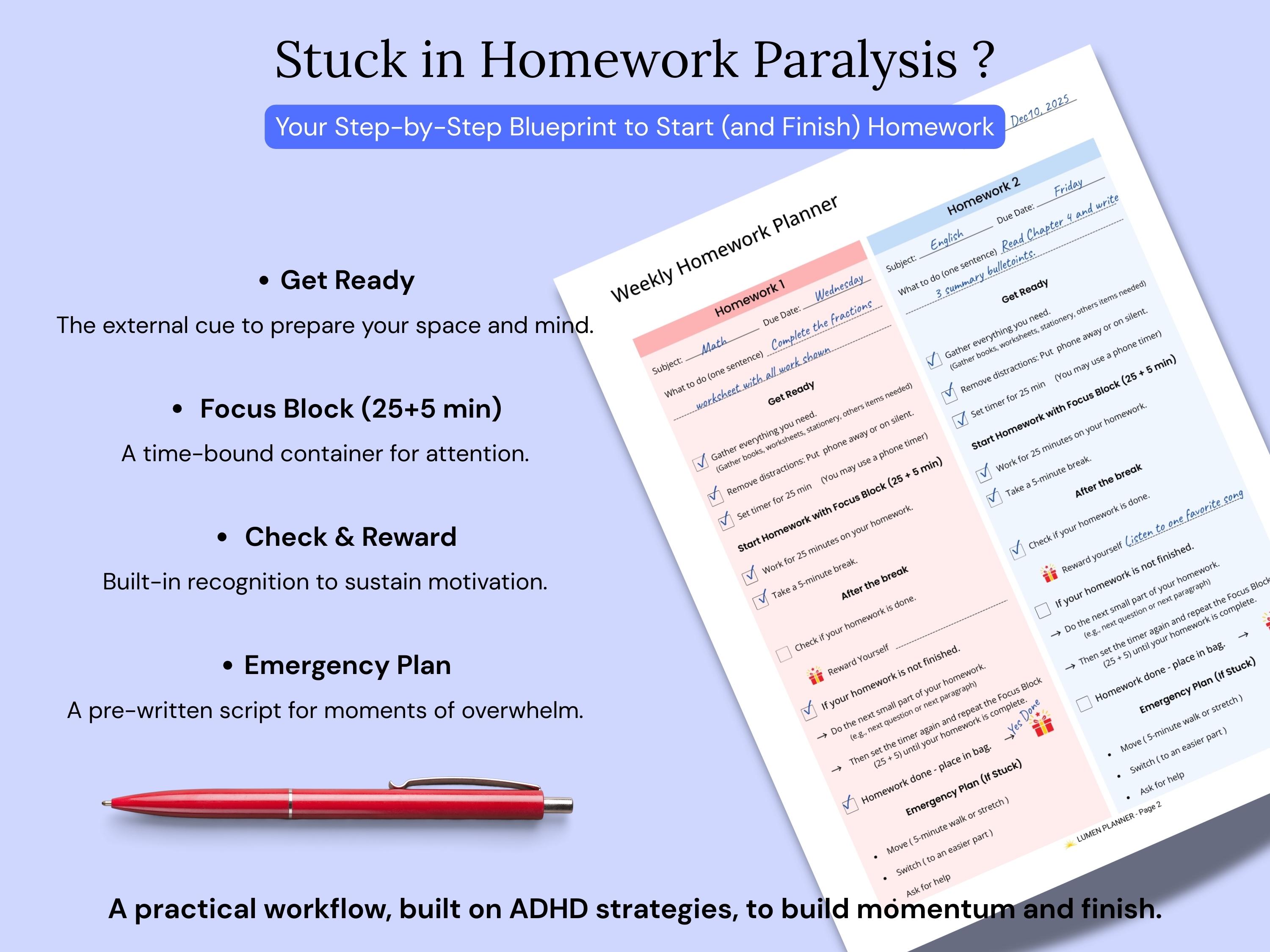 ADHD Homework Planner Printable & Goodnotes | Student Homework Tracker ...