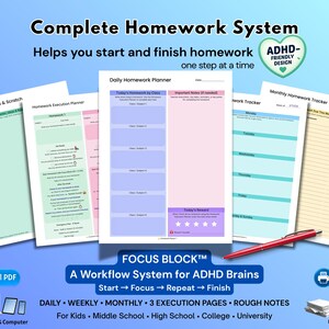 Planificador para estudiantes con TDAH / Sistema y registro diario de tareas / PDF imprimible y GoodNotes