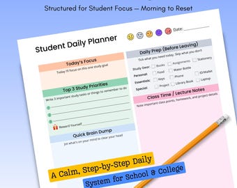 ADHD Daily Planner – Morning Routine, Homework Log, Stop Forgetting Things at School - Printable PDF