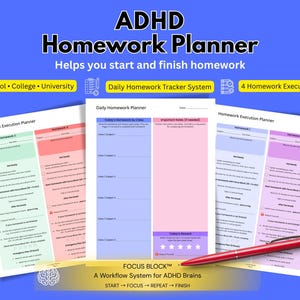 ADHD Student Homework Planner | Daily Homework Tracker to Stay Focused & Finish Tasks (Printable PDF)