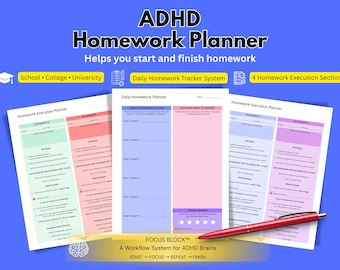 ADHD Student Homework Planner | Daily Homework Tracker to Stay Focused & Finish Tasks (Printable PDF)