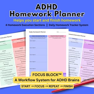 ADHD Student Homework Planner | Daily Homework Tracker to Stay Focused & Finish Tasks (Printable PDF)