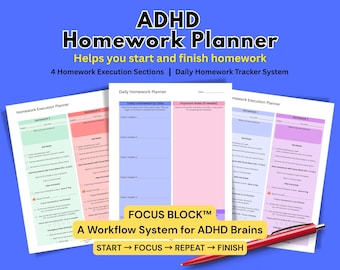 Hausaufgabenplaner für Schüler mit ADHS | Tägliche Hausaufgabenübersicht für mehr Konzentration und die Erledigung von Aufgaben (PDF zum Ausdrucken)