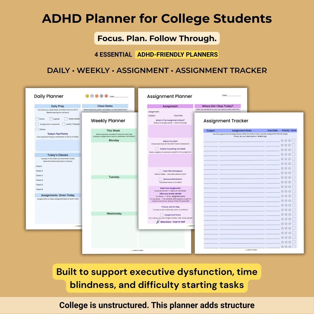 ADHD College Planner Bundle | Daily, Weekly, Assignment Tracker ...