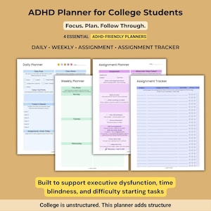 ADHD College Planner-bundel | Dagelijkse, wekelijkse opdrachtentracker (afdrukbare pdf)
