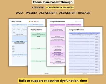 ADHD College Planner-bundel | Dagelijkse, wekelijkse opdrachtentracker (afdrukbare pdf)