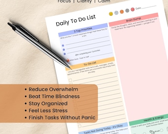 ADHD To Do Liste zum Ausdrucken | Brain Dump, Aufgabenplaner & Checkliste PDF