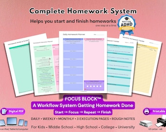 ADHD Student Planner | Daily Homework System and Tracker | Printable PDF & GoodNotes