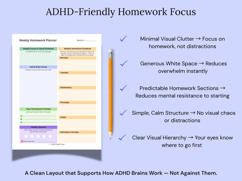 ADHD Homework Planner Printable & Goodnotes | Student Homework Tracker ...