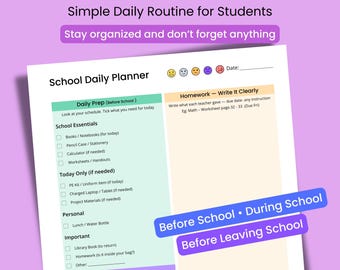 ADHS Schulplaner | Tagesplaner, Hausaufgaben Tracker (druckbare PDF)