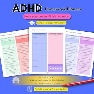 ADHD Student Homework Planner | Daily Homework Tracker to Stay Focused & Finish Tasks (Printable PDF)