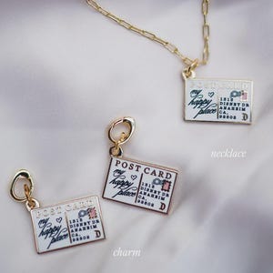 Colar com pingente de carta postal da Disneylândia WDW com pingente de ouro 18k e colar de ouro 24k | Charms Vintage Magic Kingdom