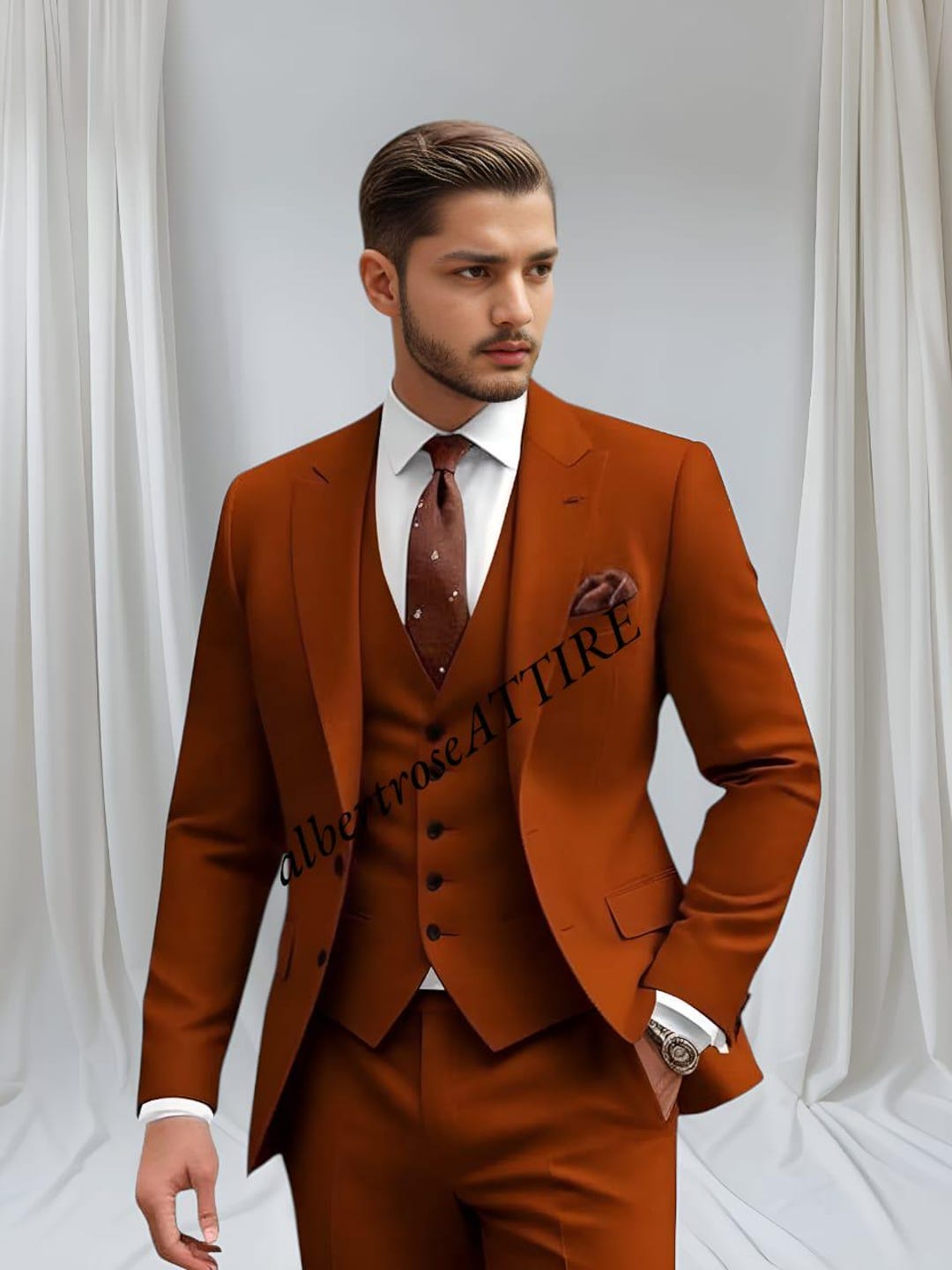 Italian VIP Rusted Three Piece Suit Men's Blazer Outfit Wedding Prom ...