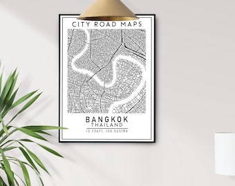 BANGKOK Thailand Map, country map poster, City Map minimalist art, digital print, Digital Download