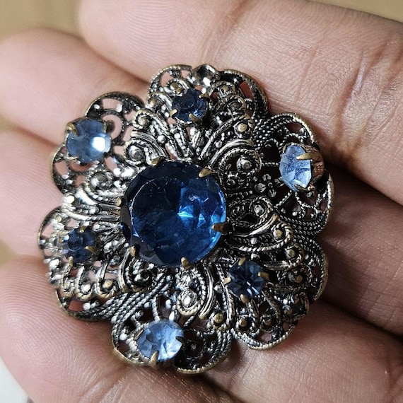 Broche Ancienne En Laiton Et Strass - Bijou Vintage Doré - Parfait État