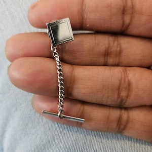 diamond cut square tie tack in sterling silver  with clutch