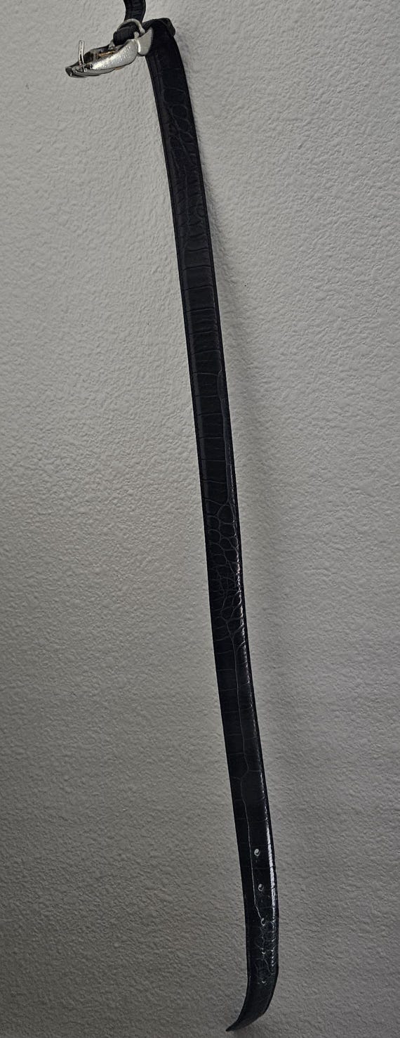 CARLISLE Vintage Leather Black Belt Adjustable Silver and  display picture 2
