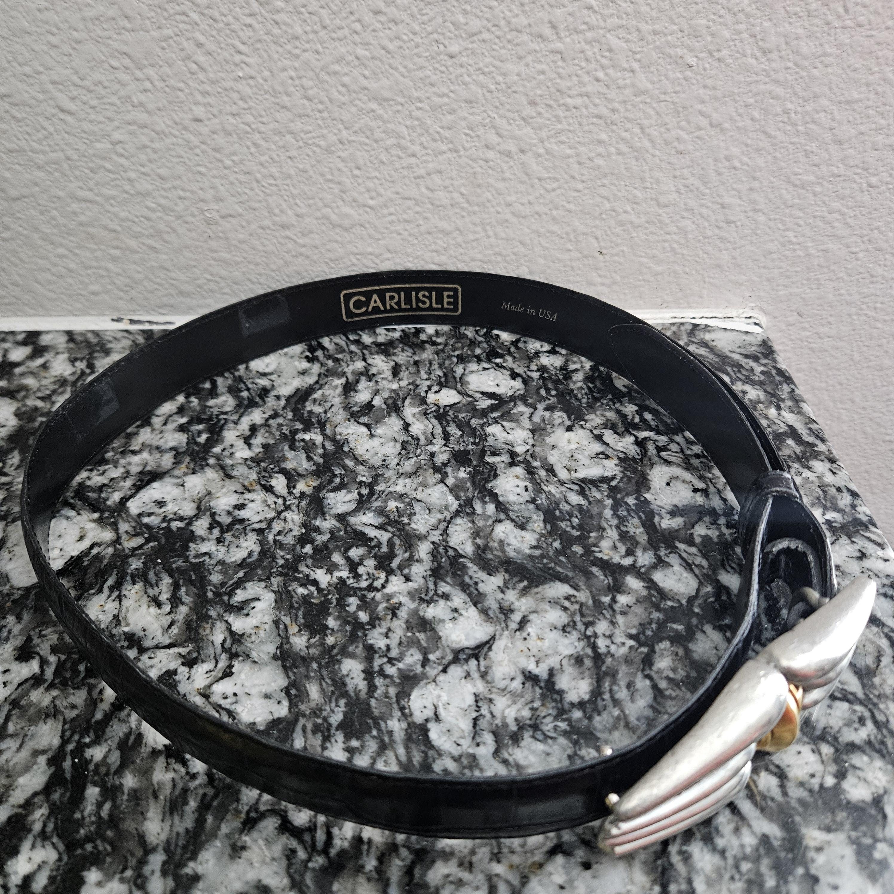 CARLISLE Vintage Leather Black Belt Adjustable Silver and  display picture 1