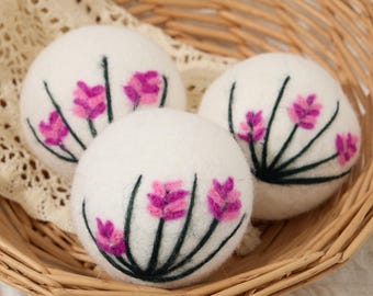 Gebloemde wollen droogballen – set van 3 | Natuurlijke, herbruikbare wasverzachter