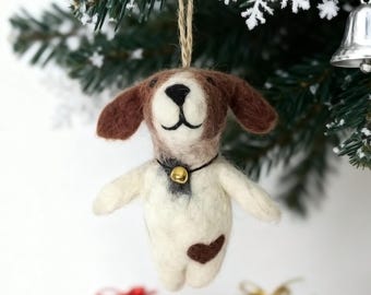 Enfeite de Natal de feltro de lã de cachorro-papoula feito à mão - Artesanalmente feito no Nepal