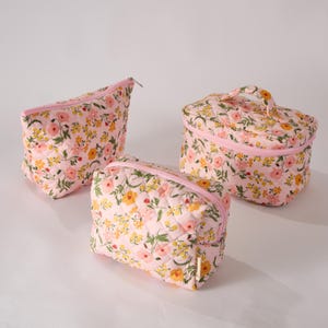 Flower Trail Floral Quilted Makeup Bag - Toiletry Organizer