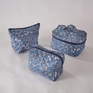 Whispering Flowers Quilted Makeup Bag - Toiletry / Cosmetic Bag