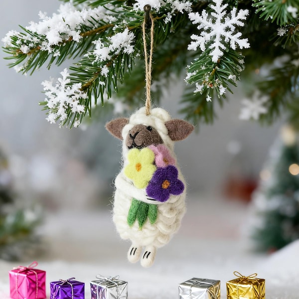 Handgemachte Wollfilz Schaf Ornament mit Blumen