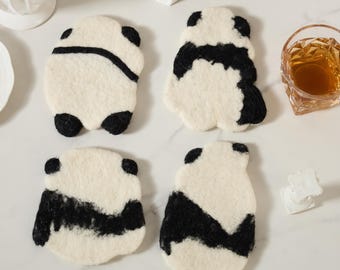 Handgemachte Panda Untersetzer aus Wollfilz