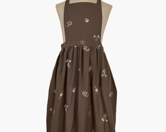 Vintage Schürze aus 100% Baumwolle, mit gepufften Schulterriemen - Grey Flora