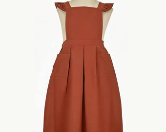 Vintage Braun Blumen Schürze, Baumwoll Küchen Schürze für Frauen