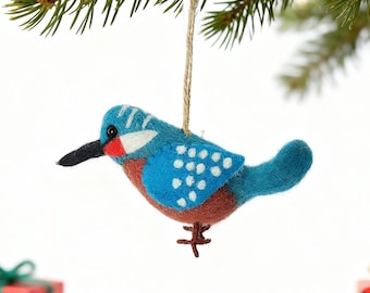 ブルーのセキセイインコのフェルトオーナメント – 手作りウール