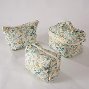 Spring Serenity Floral Quilted Makeup Bag - Toiletry Bag