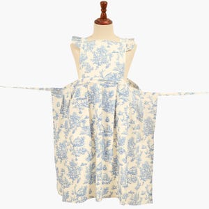 Vintage Baumwollschürze mit puffed Schulterriemen | Blaue Toile Küchenschürze Bild 2