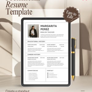 Teacher Resume Template Word and Pages | Teaching Resume Template, CV Teacher Professional, Elementary Middle High School Resume Educator