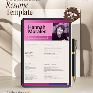 Teacher Resume Template Word and Pages | Teaching Resume Template, CV Teacher Professional, Elementary Middle High School Resume Educator