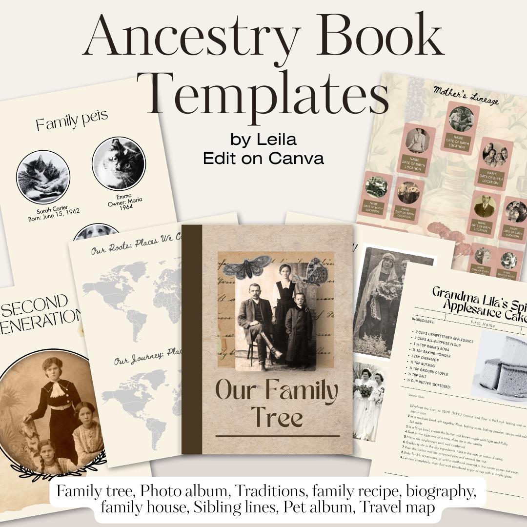 Ancestry Memory Book Family Tree & Heritage Journal Editable Digital Download Family History, Traditions, Recipes, Letters, Maps