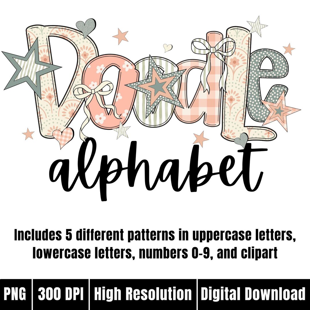 Doodle Bubble Letters Trendy Pink Gingham Alphabet Clipart for Baby ...