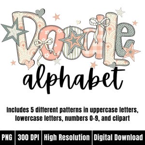 Doodle Bubble Letters Trendy Pink Gingham Alphabet Clipart for Baby Shower Pastel Alphabet PNG Floral Font Alpha Set Plaid Digital Download