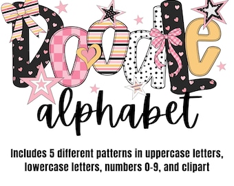 Preppy Retro Polka Dot Doodle Alphabet Grandmillennial Numbers Letters PNG  Printable Trendy Pink Canva Alpha Font Pack Set Template
