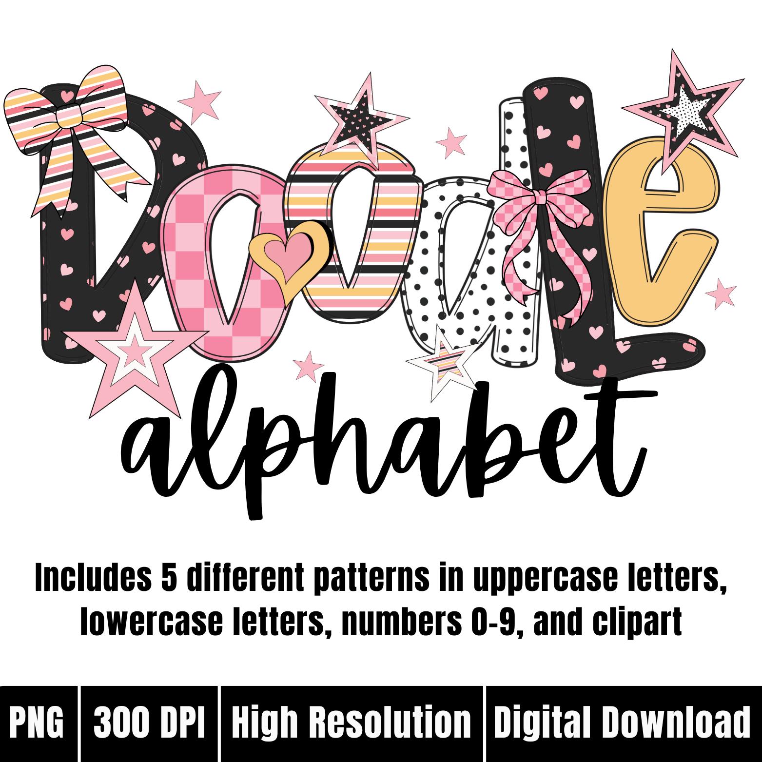 Preppy Retro Polka Dot Doodle Alphabet Grandmillennial Numbers Letters ...