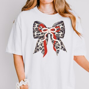Leopard and Pearl Holiday Bow PNG Coquette Autumn Animal Print Design Trendy Watercolor Cheetah Ribbon Digital Download Christmas Bow Shirt