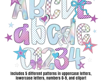 Pastel Doodle Bulletin Board Bubble Letters Alphabet PNG Coquette Girly Clipart Monogram Alphabet Digital Scrapbook Font Shirt Design Letter