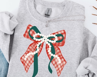 Adrette rot karierte Bogen Weihnachten PNG Kokette Urlaub PNG Winter Mama Gingham Festliche Design Gemütliche Jahreszeit PNG Mama und mich Shirt Xmas Shirt