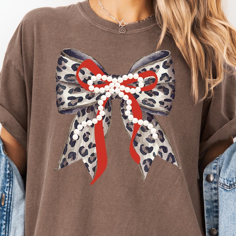 Leopard and Pearl Holiday Bow PNG Coquette Autumn Animal Print Design Trendy Watercolor Cheetah Ribbon Digital Download Christmas Bow Shirt
