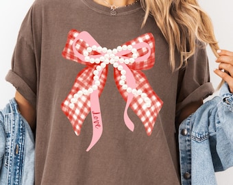 Liebe Rot Gingham Bogen Kokette PNG ClipArt Valentinstag Perle Herzen Preppy Band Rosa Grandmillennial Kariert Liebhaber Design Trendy