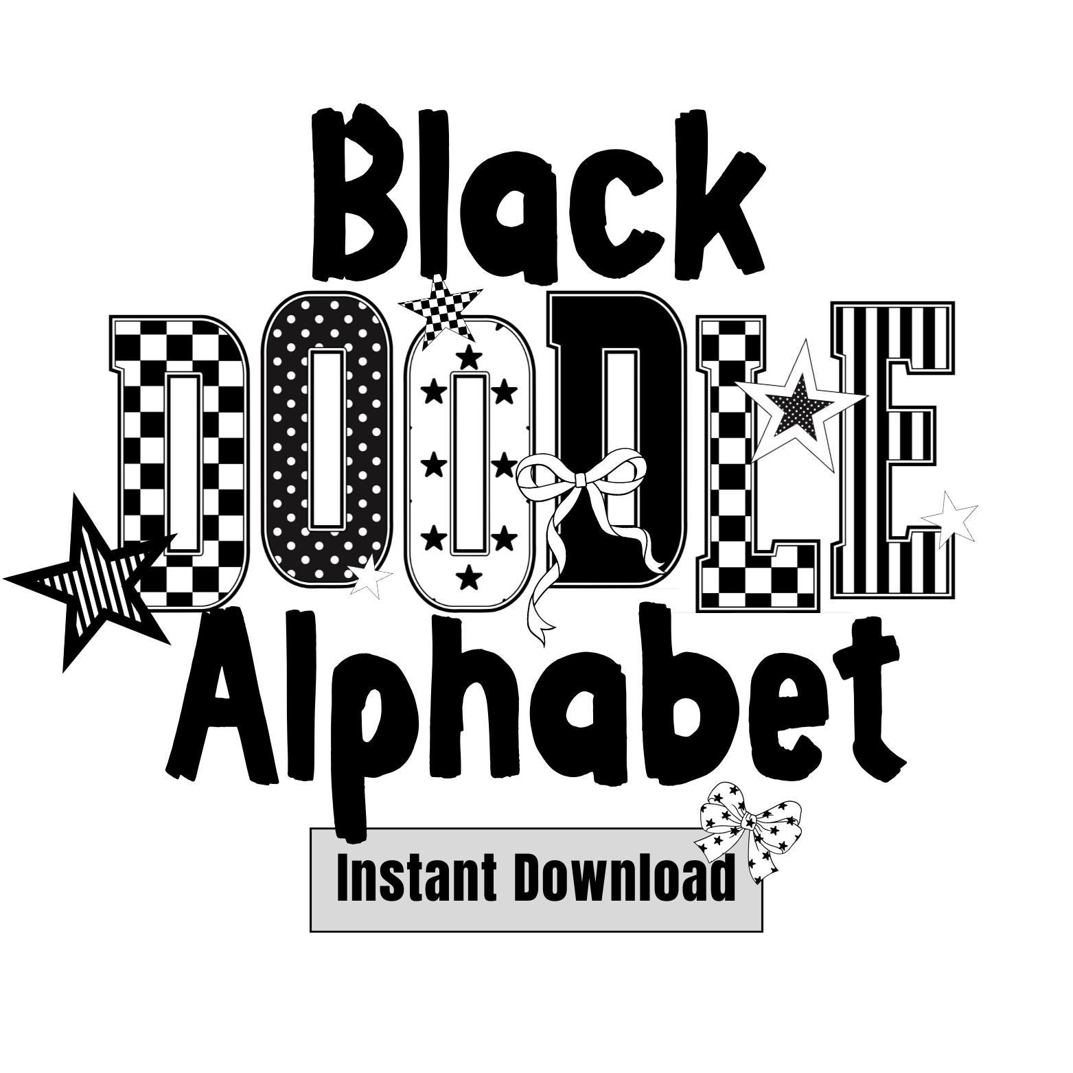Black Varsity Letters Doodle Alphabet PNG Checkered Alpha Black Design ...