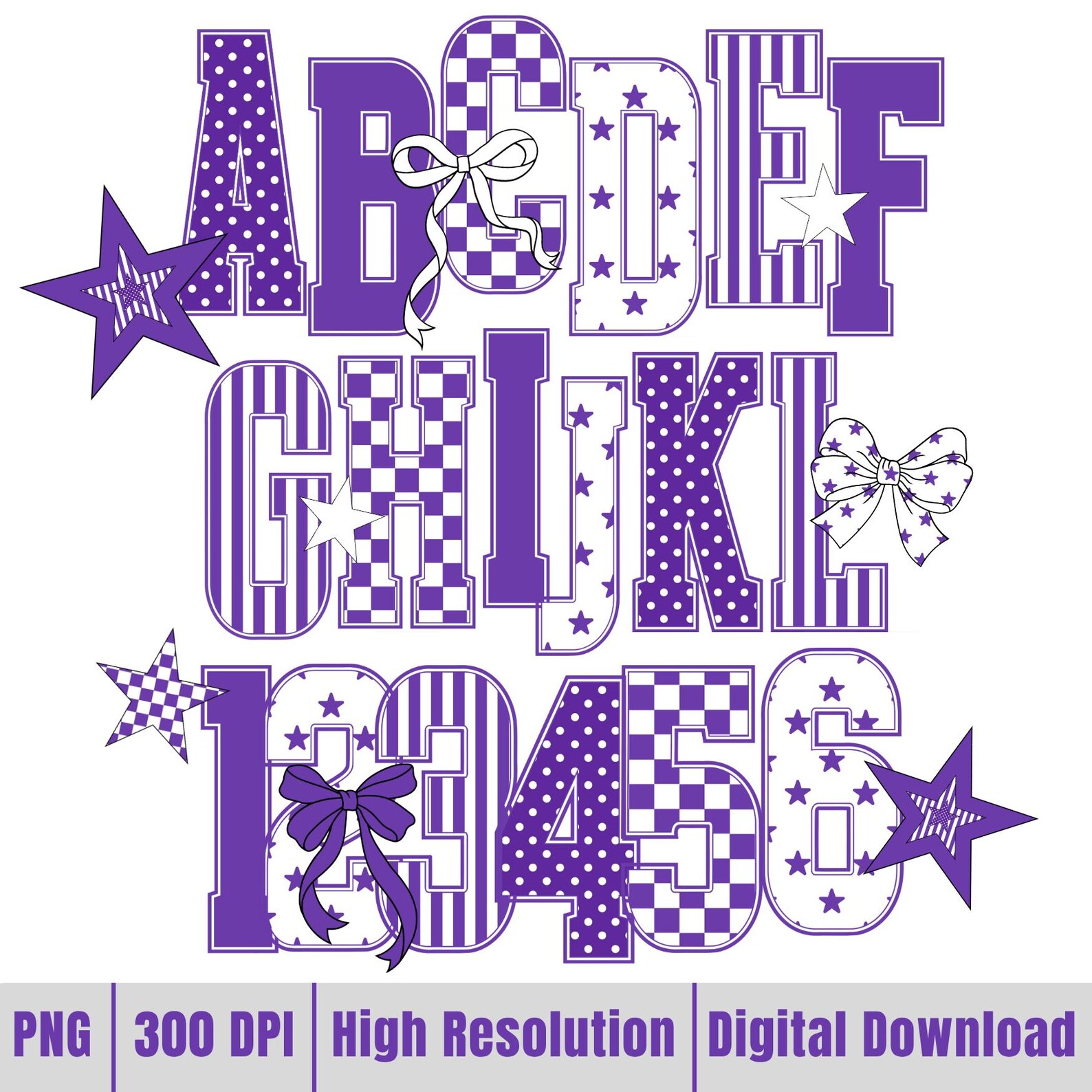 Purple Varsity Letters Doodle Alphabet PNG Checkered Alpha Violet ...