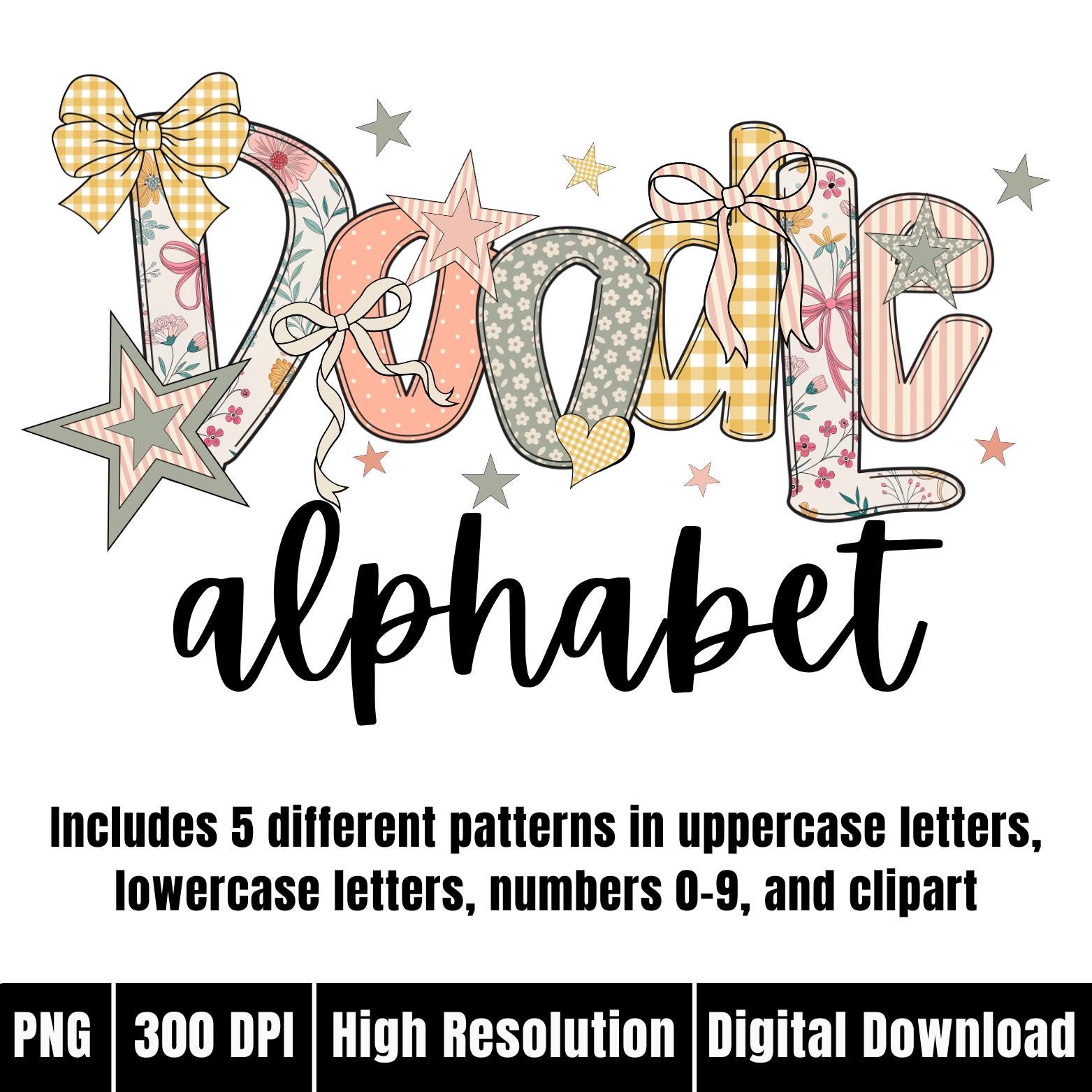 Preppy Gingham Floral Doodle Alphabet Grandmillennial Numbers Letters ...